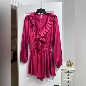 Metallic pink ruffle romper - glam size s